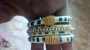 Three White-and-blue Silk Thread Bracelets