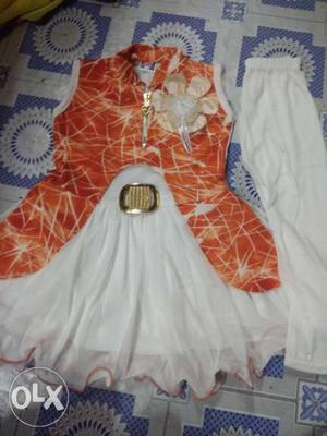 Toddler's White And Orange Dress