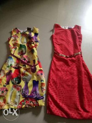 Two Red And Yellow And Green Sleeveless Dress
