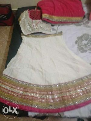 Women's White, Gold, Silver, And Pink Traditional Dress
