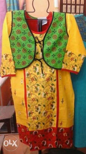 Yellow And Red Floral Print Dress & Separate Jakcket