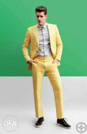 3 piece suit length light mustard color italian