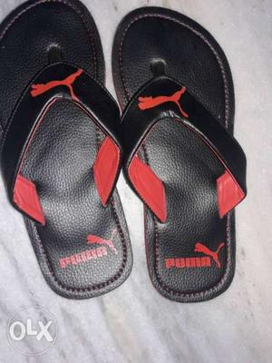 Black-and-red Puma Leather Flip-flops