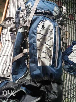 Gray And Blue Camping Backpack