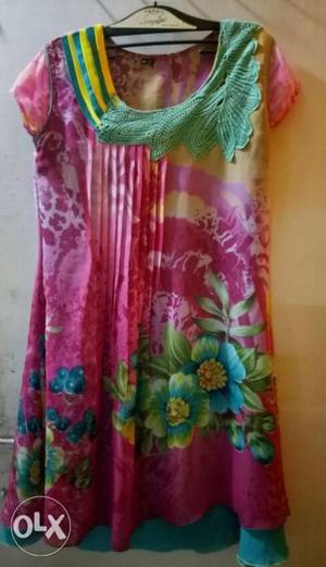 Pink And Green Floral Sleeveless Dress