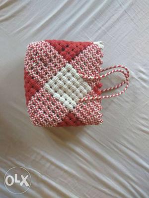 Red And White wire Bag hand work