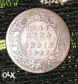 156 Years Old Half Anna India Coin