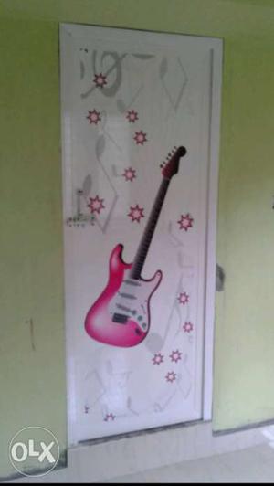 Pink And White Door With Guitar Printed