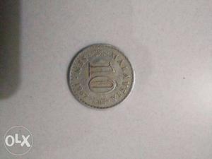 Round Silver-colored 10 Malaysian Sen Coin