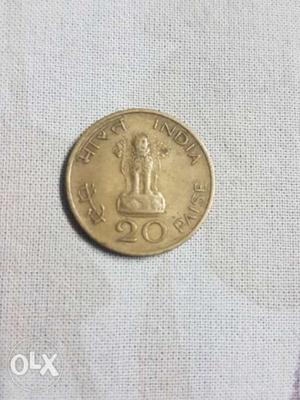 20 paise coin with Mahatma Gandhi pic. Bronze