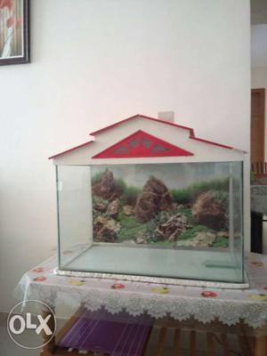 Aquarium:- With air pump, color stone, fish home fibre