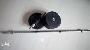 Barbell 4 feet, 5kg and 3kg black rubbre weight