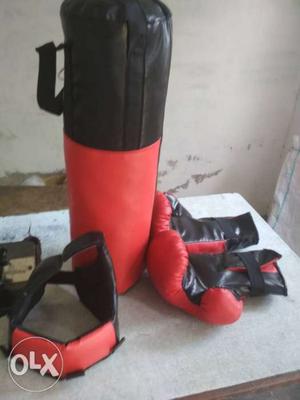 Black And Red Heavy Bag And Training Gloves