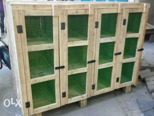 Brown Wooden Framed Green Screen Pet Cage