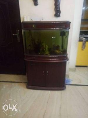 Fish Tank With Brown Wooden Frame