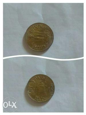 Gold-colored 20 Indian Paise Coin Collage