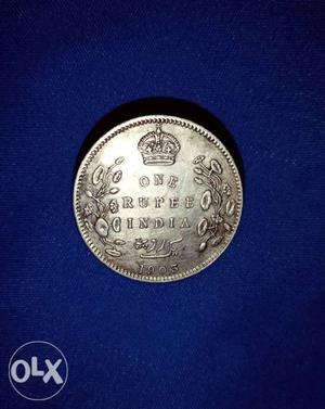 Round Silver-colored Edward VII King Emperor Coin