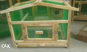 Beige And Green Wooden Bird Cage