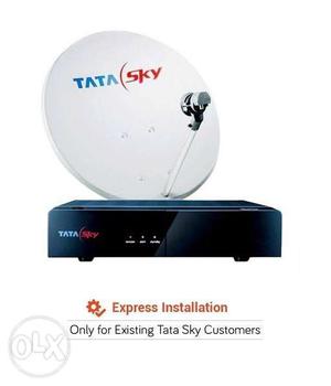 Black Tata Sky TV Box With Gray Satellite Dish And Text