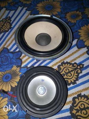 Two Round Black-and-gray Subwoofers
