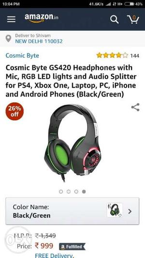 Black And Green Cosmic Byte GS420 Headphones Screenshot