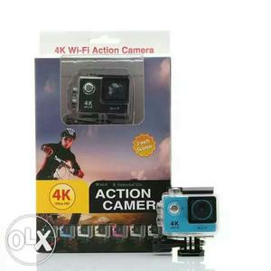Blue And Black 4k Wi-Fi Action Camera With Pack