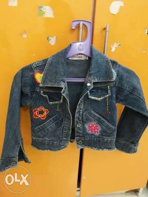 Denim jacket kids size 24 for 2 -4 years age.white leather