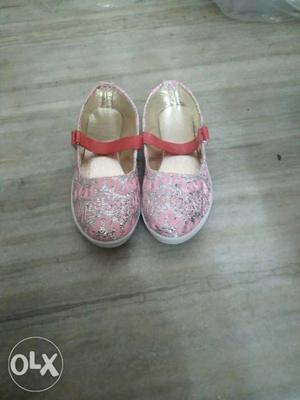 Pair Of Pink-and-white Mary Jane Shoes
