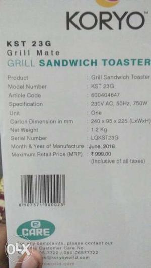 Sandwich toaster