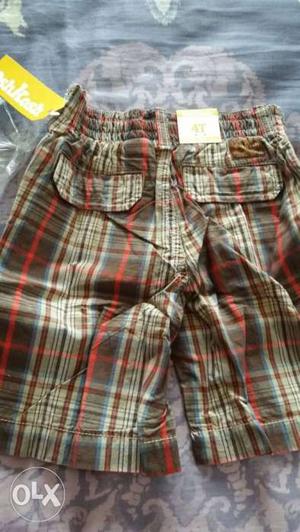 Toddler's Brown, Red, And White Plaid Shorts