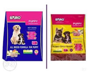 Two Blue And Red Bairo Pet food Packs