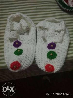 White And Pink Knitted Shoes