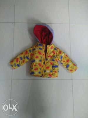 Yellow, Red, And Blue Zip-up Hooded Bubble Jacket