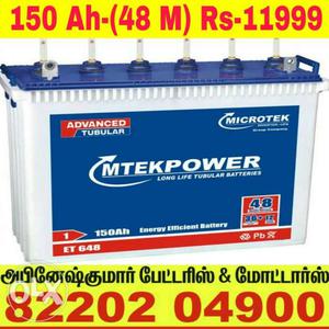 150 AH (36 M)MTEKPOWER Tubular Battery-All Ups-battery sales