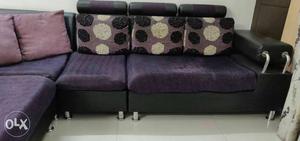 Black And Magenta Fabric L shaped  corner-seat Sofa