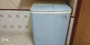 Blue And Gray Twin-tub Clothes Washer And Dryer