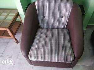 Brown And White Stripe Fabric Sofa Chair
