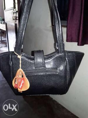 Black Leather Tote Bag With Wristlet