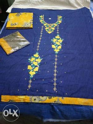 Blue And Yellow Floral Cotton Suit
