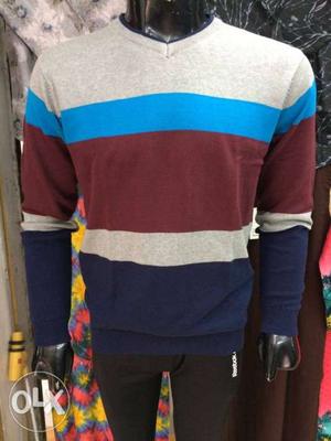 Gray, Blue, Maroon, And Blue Sweater