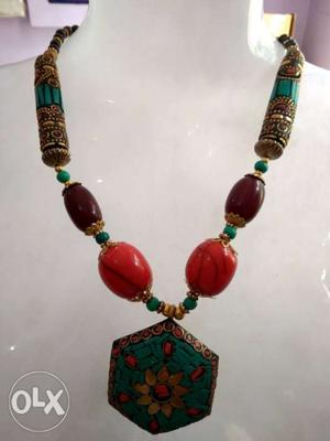 Green, Red, And Blue Beaded Necklace