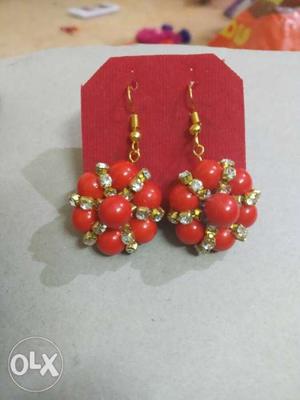 Pair Of Beaded Red Earrings
