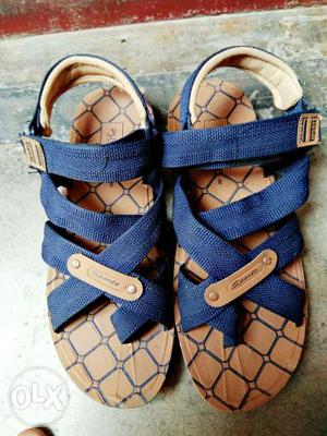 Pair Of Brown-and-blue Coach Sandals