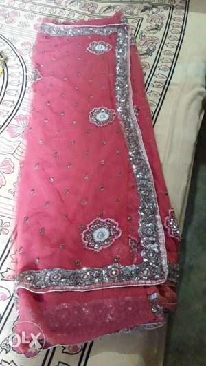 Pink half net sari