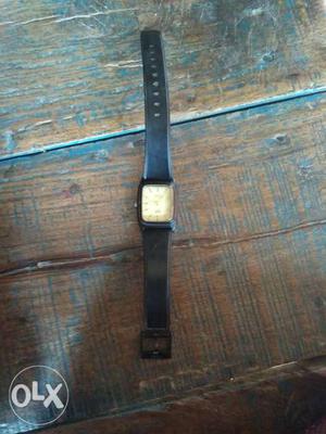 Rectangular Black Watch With Black Straps