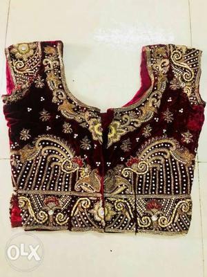 Red, White, And Gold Floral Choli Top