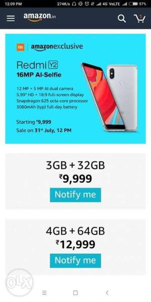 Redmi y2 gold and grey both available