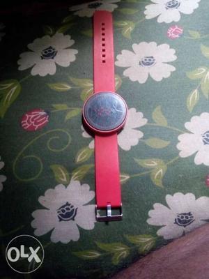 Round Digital Watch With Red Strap