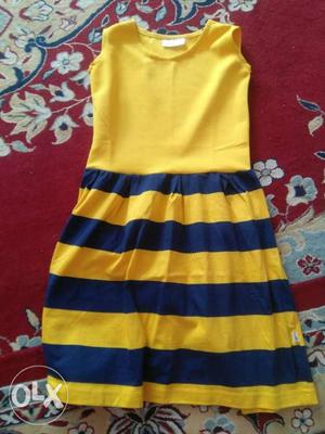 Yellow And Blue Stripe Sleeveless Dress