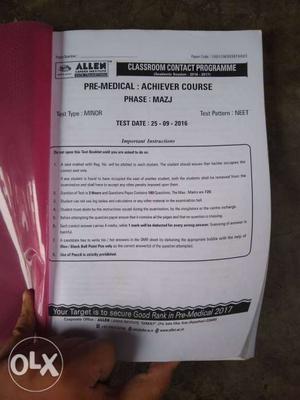 Allen all year question paper+answer key